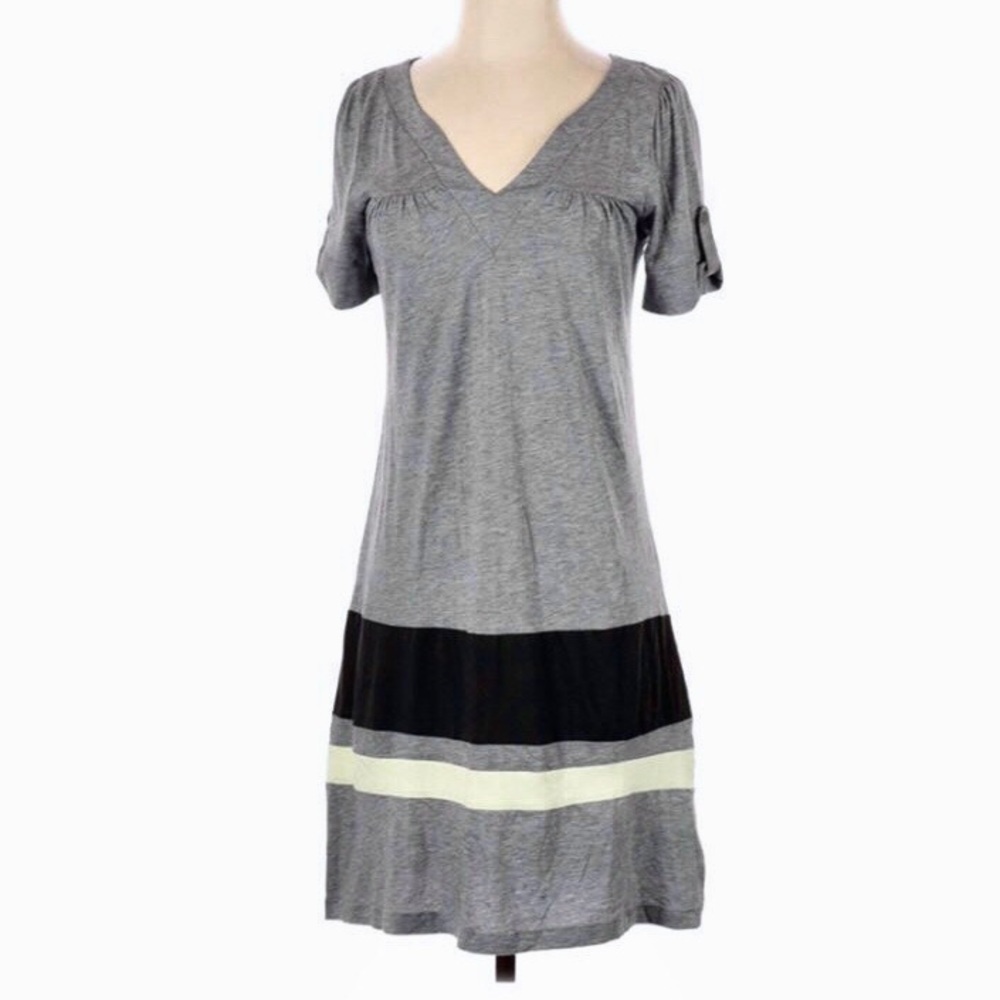 Gap Gray Stripe Short Sleeve V-Neck Shirt Dress Small